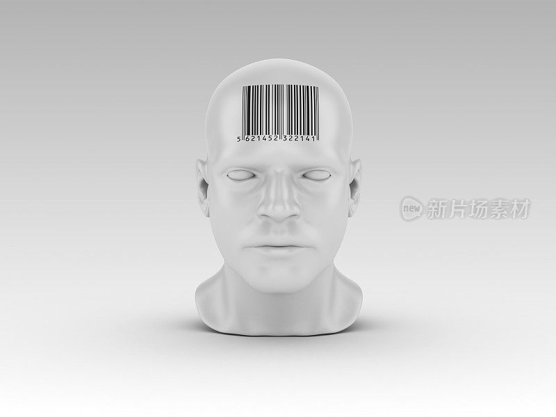 人类头部条形码标签- 3D渲染